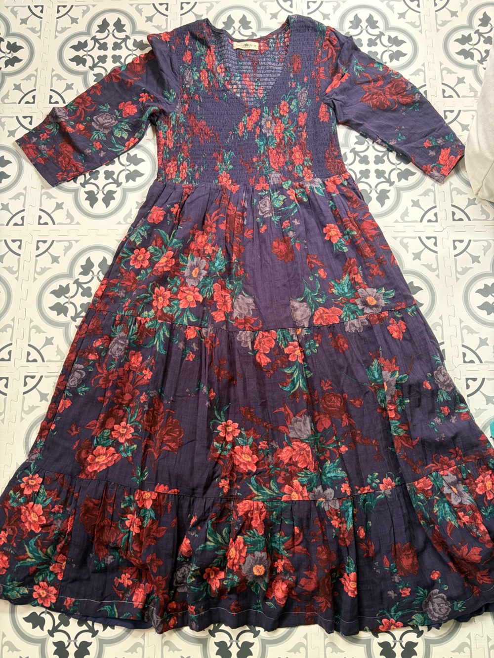 NATURAL LIFE Purple Floral Tiered Dress with Red and Green Flowers - Picture 2 of 3